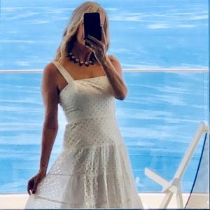 1901 White Eyelet Tiered-Skirt Dress